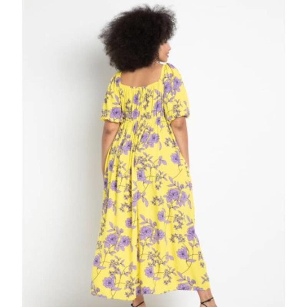 Eloquii Yellow Purple Tie Front Skirted Maxi Dress Flirty Sexy Romantic, 16 - Picture 3 of 9